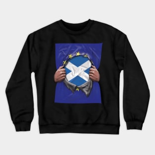 Scotland Flag European Union Flag Ripped Open - Gift for Scottish From Scotland Crewneck Sweatshirt